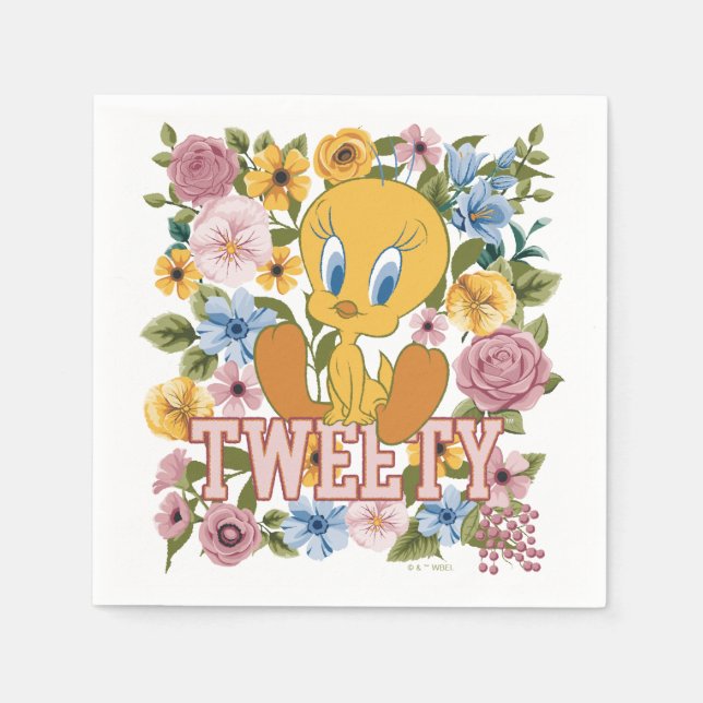 Serviette En Papier Graphisme de broderie florale TWEETY™ (Devant)