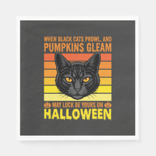 Serviette En Papier Graphisme de citrouille vintage Halloween chat noi