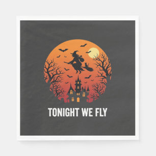 Serviette En Papier Graphisme de sorcière d'Halloween volant la nuit_1