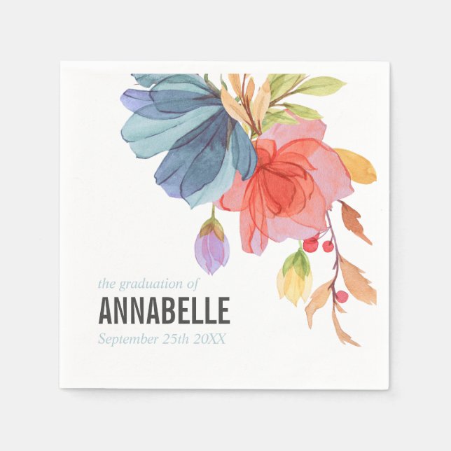 Serviette En Papier Gras aquarelle Aqua Fleurs sauvages diplômés (Devant)