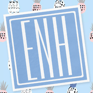 Serviette En Papier Gras moderne 3 initiales Monogramme   Bleu doux