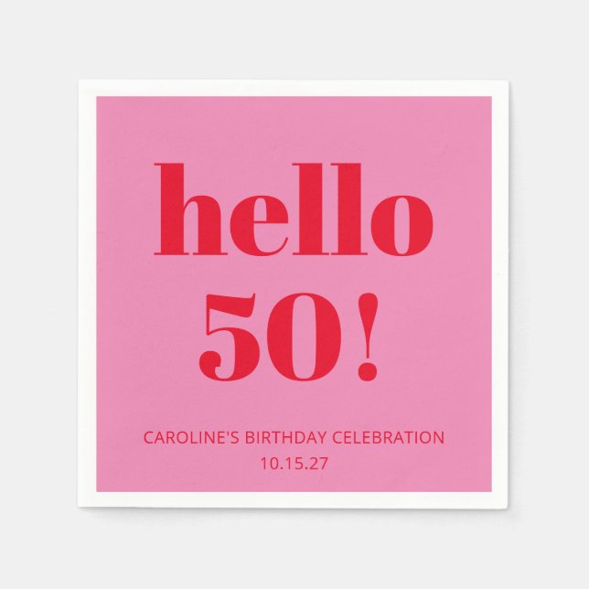 Serviette En Papier Gras moderne esthétique rose et rouge 50e annivers (Devant)