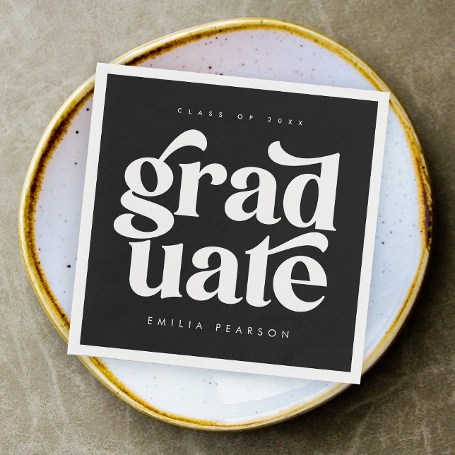 Serviette En Papier Gras moderne Type Black Graduation Party Napkins (Créateur téléchargé)