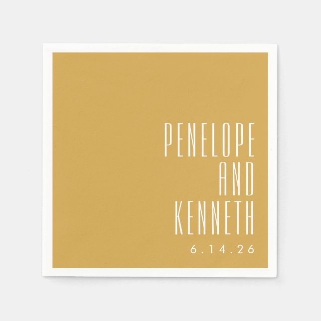 Serviette En Papier Gras Noms Typographie rétro Mariage jaune (Devant)