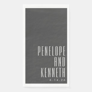 Serviette En Papier Gras Noms Typographie rétro Noir Blanc Mariage