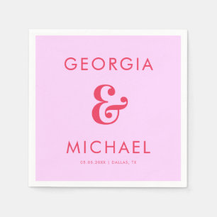 Serviette En Papier Gras Retro Rose & Rouge Ampersand Seventies Mariag