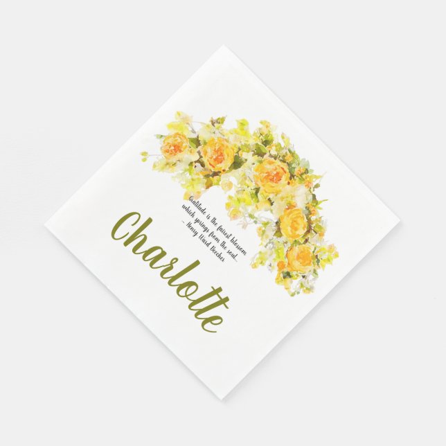 Serviette En Papier Gratitude jaune Spray Floral (Coin)