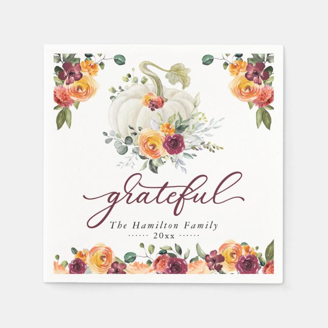 Serviette En Papier Gratuit Bourgogne Floral Citrouille Thanksgiving (Devant)
