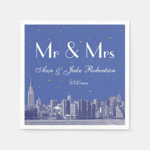 Serviette En Papier Gravure de la skyline de NYC fond bleu étoilé pour