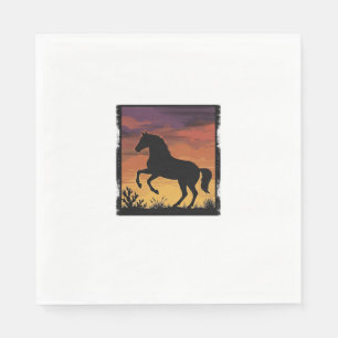 Serviette En Papier Gravure occidentale silhouette de cheval au couche