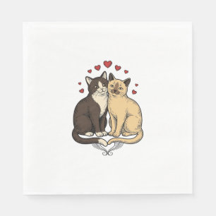Serviette En Papier Gravure Vintage Couple de Chat Mignon Design d'Amo