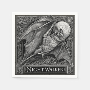 Serviette En Papier Gravure vintage d'une chauve-souris volant sous Pl