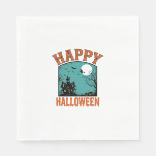 Serviette En Papier Gravure Vintage Joyeux Halloween Maison Hantée Dé