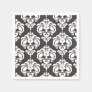 Serviette En Papier Gray & blanc Damask Chic Motif Elegant Party