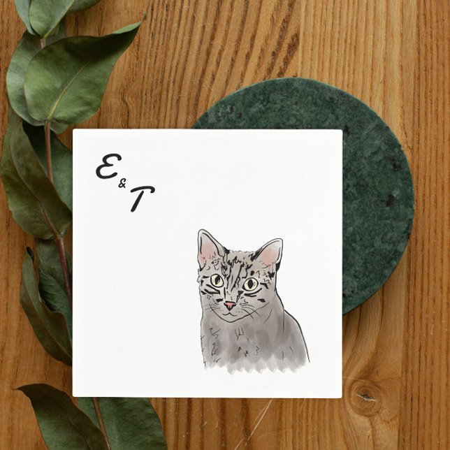 Serviette En Papier Gray Cat mariage Cocktail napkin (Créateur téléchargé)