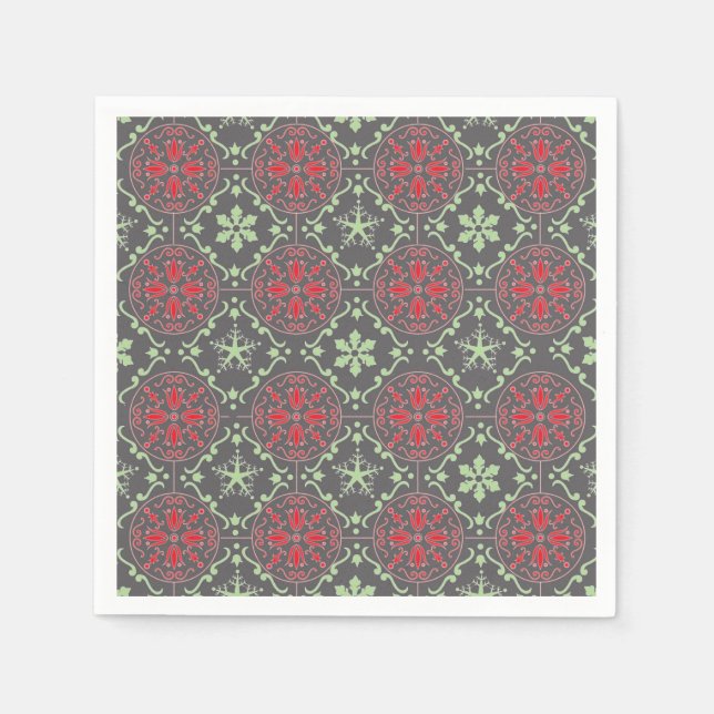 Serviette En Papier Gray Nordic Snowflake hiver Motif Rustique (Devant)