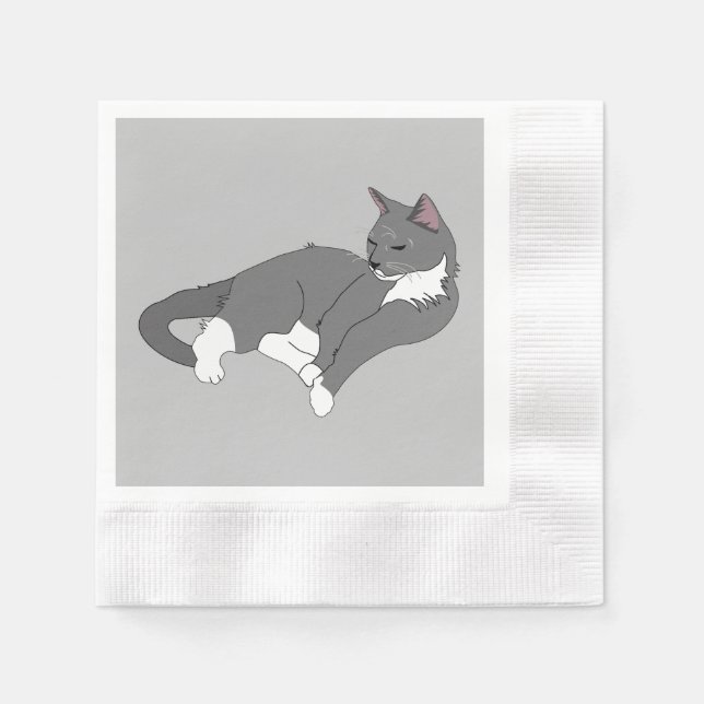 Serviette En Papier Gray & White Tuxedo Cat (Devant)