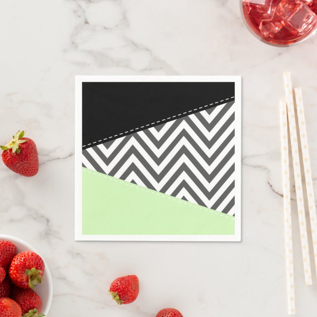 Serviette En Papier Gray Zigzag, Gray Chevron, Zigzag Pattern, Mint (En situation)