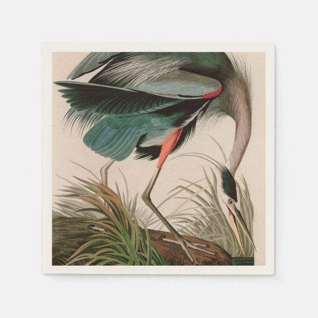 Serviette En Papier Great Blue Heron Birds of America Audubon Imprimer (Devant)