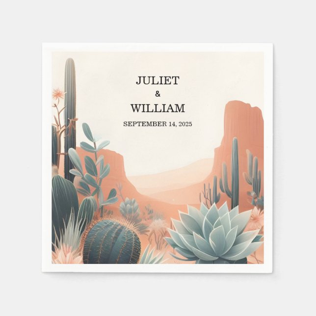 Serviette En Papier Green Boho Leaf Desert Cactus Succulent Mariage (Devant)