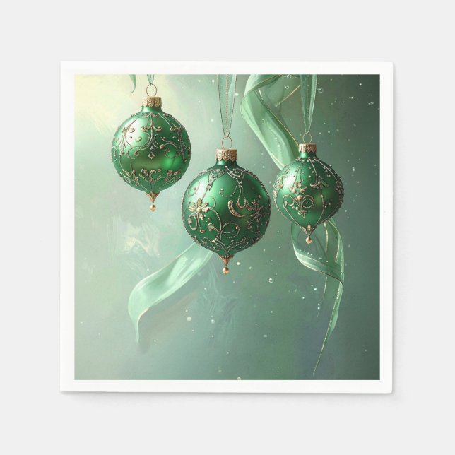 Serviette En Papier Green Christmas Ball Holiday Napkin (Devant)