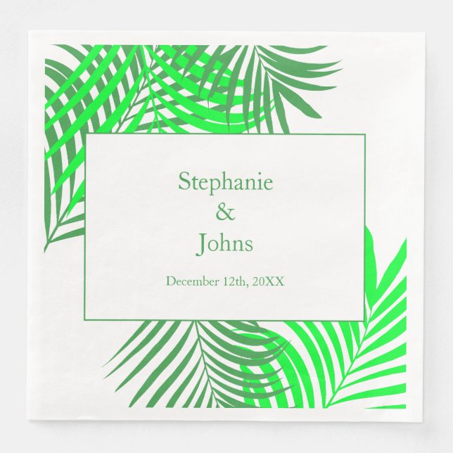 Serviette En Papier Green Feuille Palm Tree Art Mariage élégant (Devant)