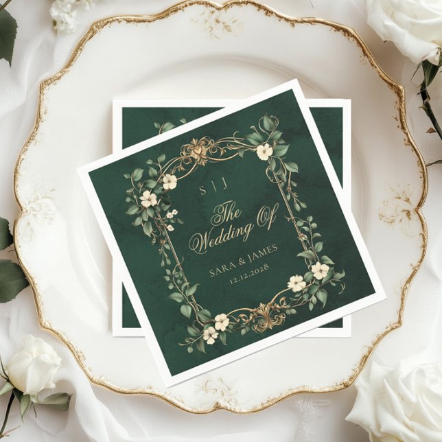 Serviette En Papier Green Gold Art Nouveau Enchanted Wedding (Créateur téléchargé)