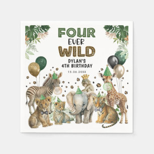 Serviette En Papier Green Gold Four Ever Wild Safari 4e anniversaire