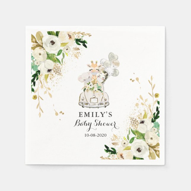 Serviette En Papier Green Gold Safari Animaux Conduite Par Baby shower (Devant)