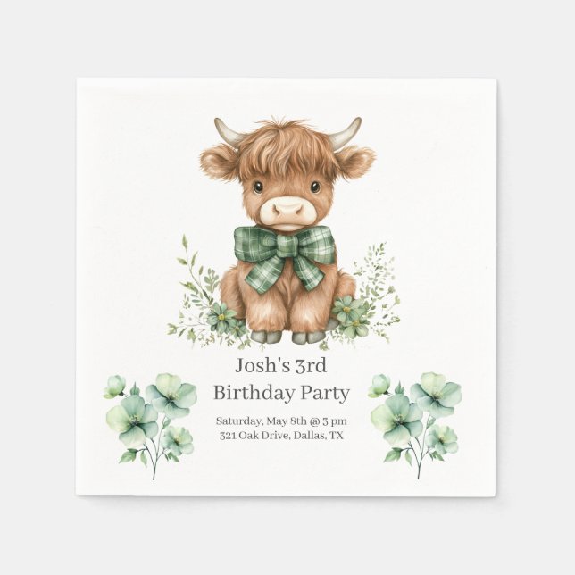 Serviette En Papier Green Highland Cow fête d'anniversaire (Devant)