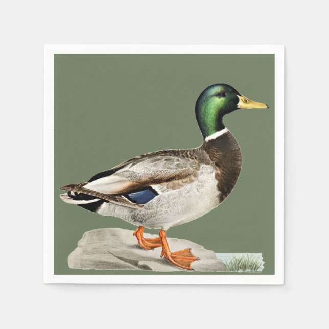 Serviette En Papier Green Mallard Chasse au canard Art de la nature (Devant)