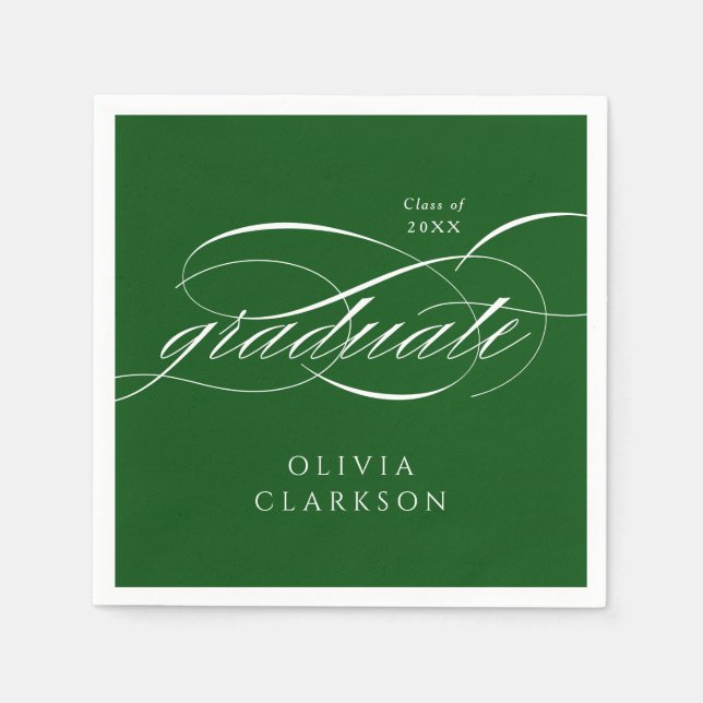 Serviette En Papier Green Modern Elegant Script Graduation Party (Devant)