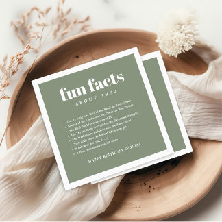 Serviette En Papier Green Modern Minimal Fun Facts Anniversaire Année