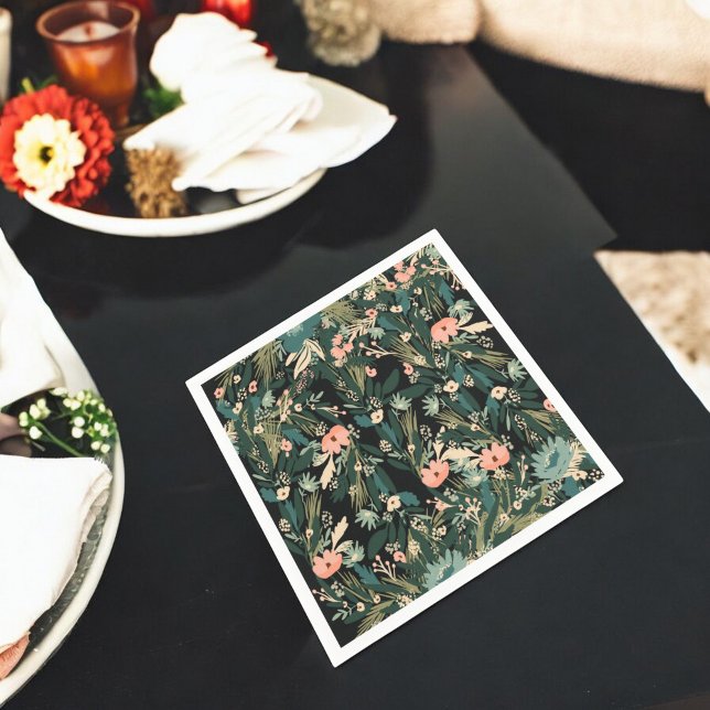 Serviette En Papier Green Pink Whimsical Floral Baby shower Party (Green Pink Whimsical Floral Baby Shower Party Napkins)