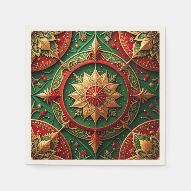 Serviette En Papier Green Red Decorative Holiday Napkin (Devant)