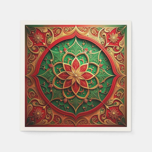 Serviette En Papier Green Red Decorative Holiday Napkin (Devant)