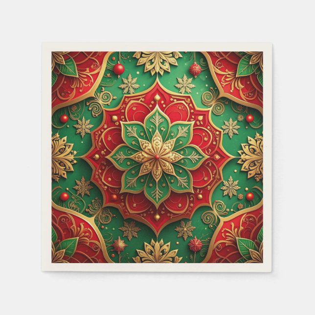 Serviette En Papier Green Red Decorative Holiday Napkin (Devant)