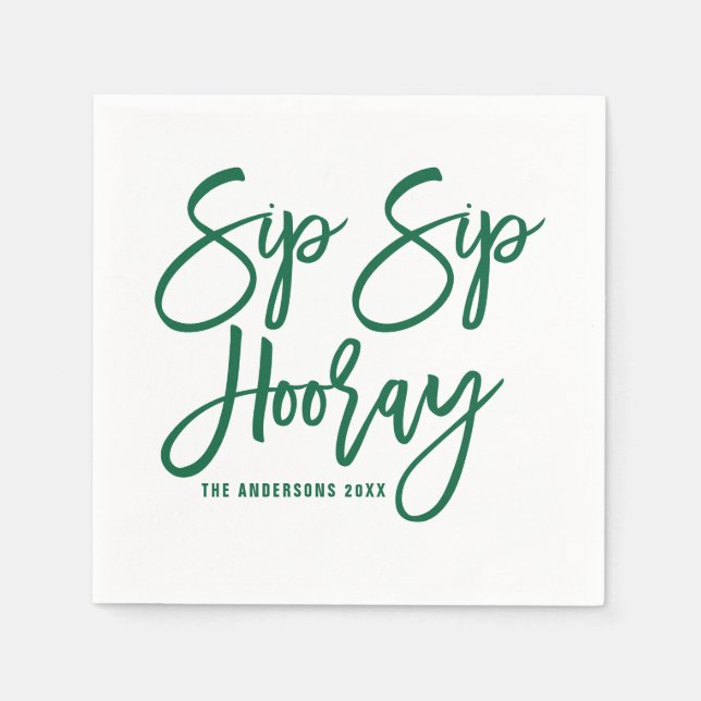 Serviette En Papier Green Sip Sip Hooray papier lettres main (Devant)