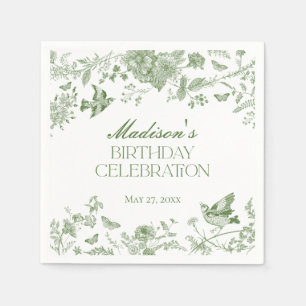 Serviette En Papier Green Toile De Jouy Vintage Floral Fête d'annivers