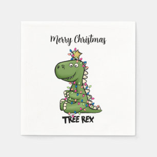 Serviette En Papier Green Tree Rex Dino Lumières Joyeux papier de Noël
