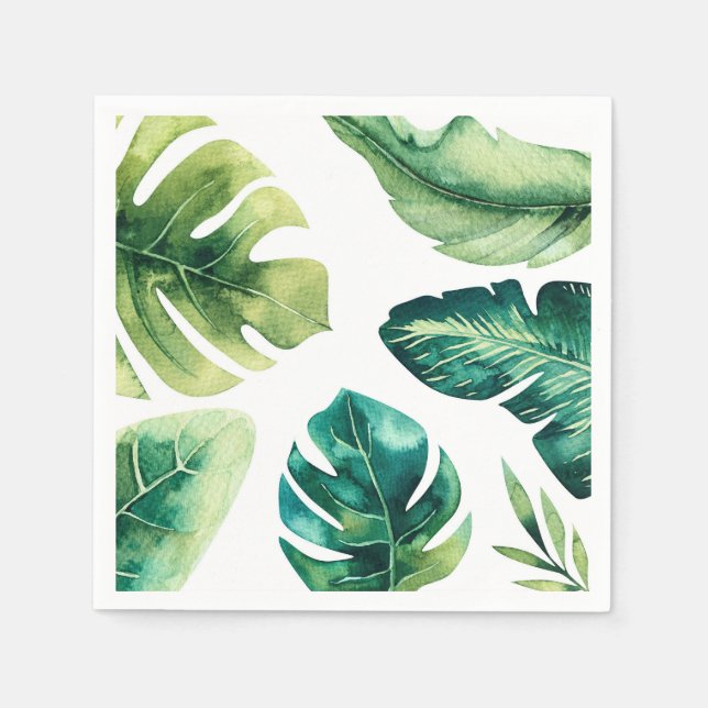 Serviette En Papier Green Tropical Feuille White Soirée de mariage élé (Devant)