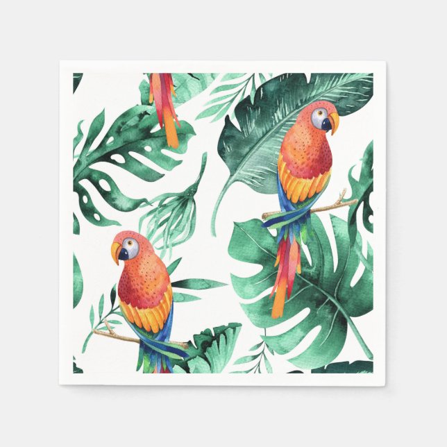 Serviette En Papier Green Tropical Feuilles & oiseaux Summer Party (Devant)