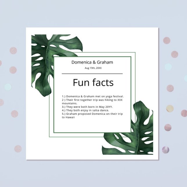 Serviette En Papier Green Tropical Monstera feuille Mariage Fun Facts (Créateur téléchargé)