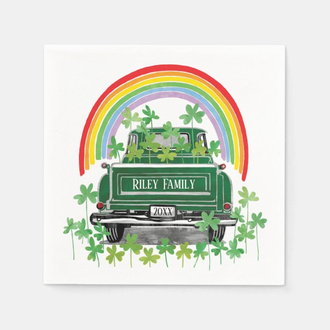 Serviette En Papier Green Vintage Truck Shamrock Rainbow Nom (Devant)