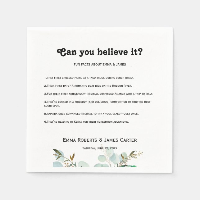 Serviette En Papier Greenery Fun Facts Modern Wedding Napkins (Devant)
