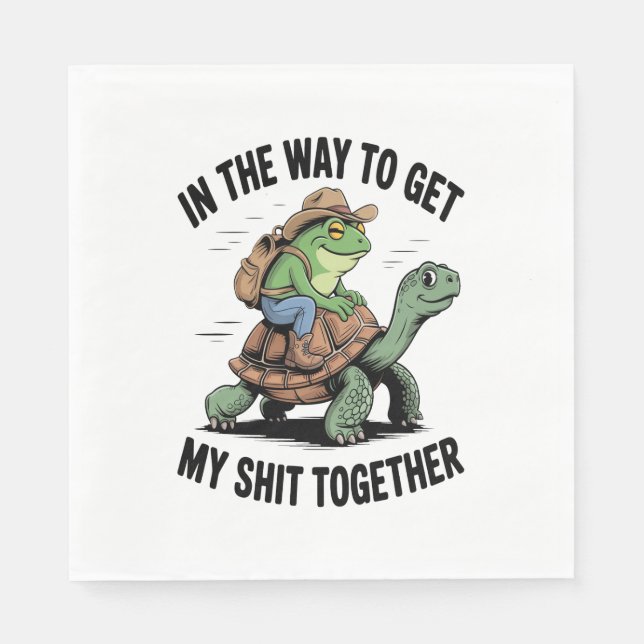 Serviette En Papier Grenouille avec tortue à cheval Casquette (Devant)