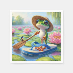 Serviette En Papier Grenouille flottant sur un tonneau