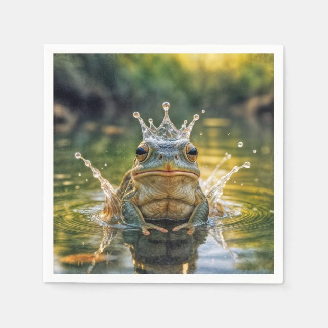 Serviette En Papier Grenouille portant une couronne d'eau (Devant)
