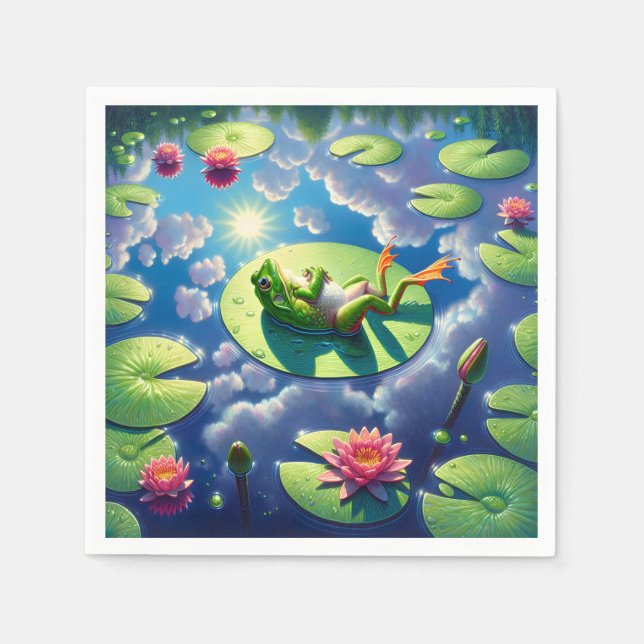 Serviette En Papier Grenouille se relaxer sur un tapis de Lily (Devant)