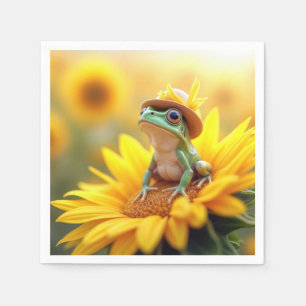 Serviette En Papier Grenouille sur un tournesol